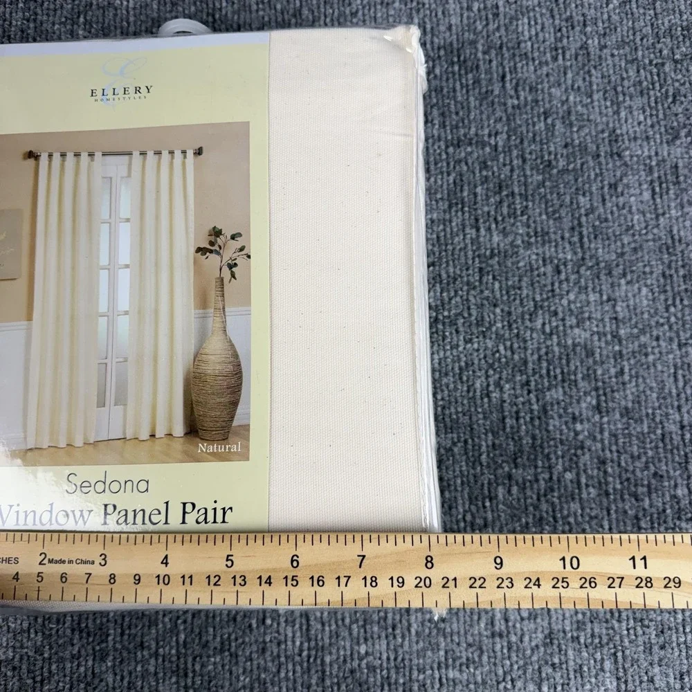 Ellery Sedona Window Panel Pair 80x63 Natural Beige Cotton Tab Top Curtains
